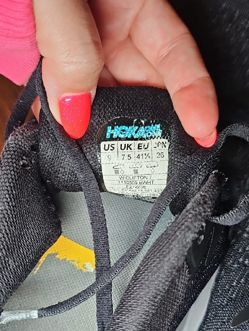 Hoka One One Clifton 7 Black and White Women's Running Sneakers - Picture 10 of 10